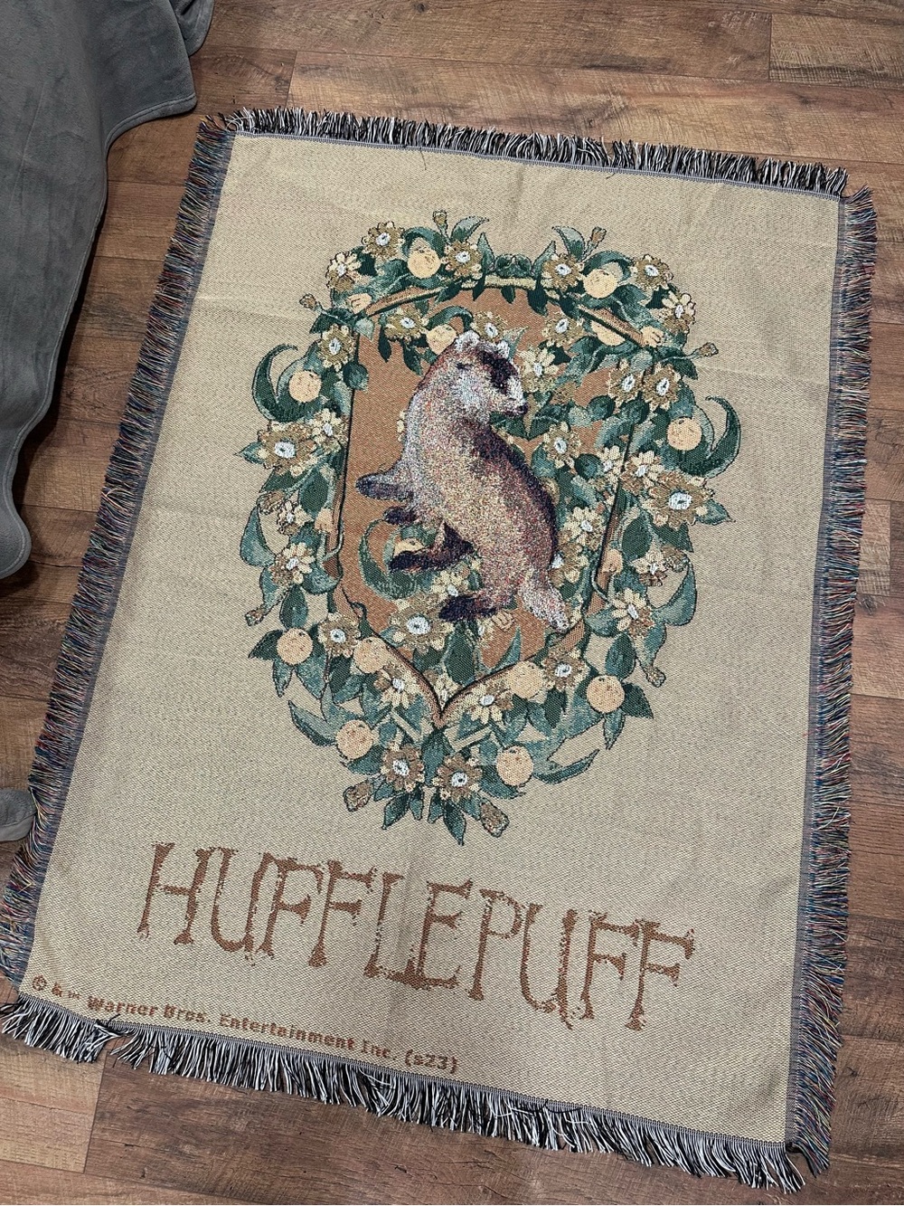 Hufflepuff Crest Woven Wall Tapestry - Cream and Green